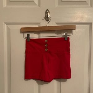 Red shorts, high waisted